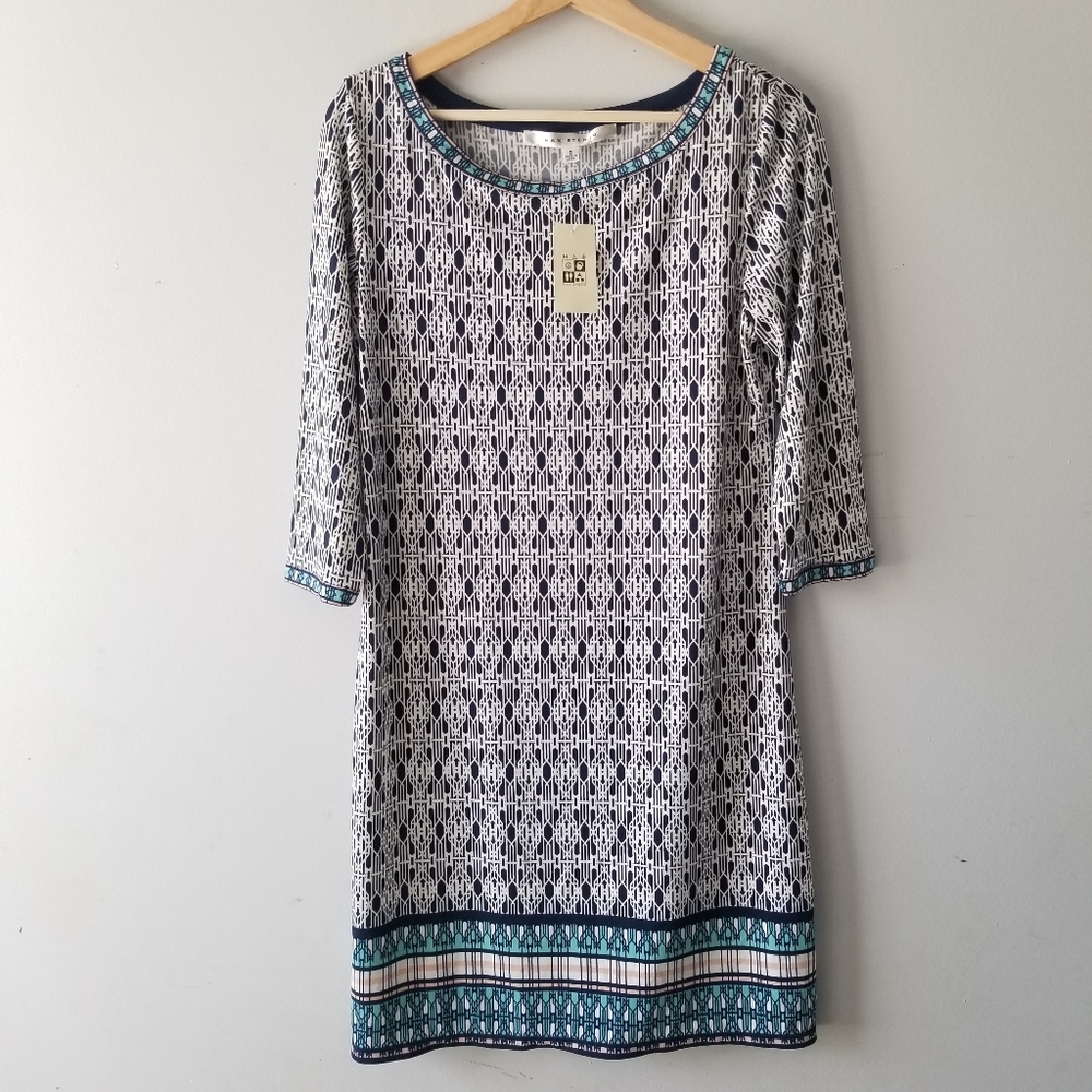 Max Studio 3/4 Sleeve Printed Shift Dress Small
